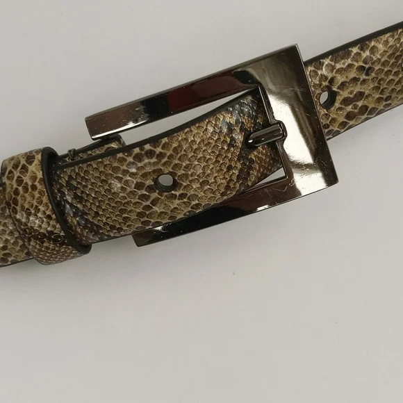 Tan and Brown Python  Print Belt Vintage Beige /brown Python Print Leather Belt 36 main image 3